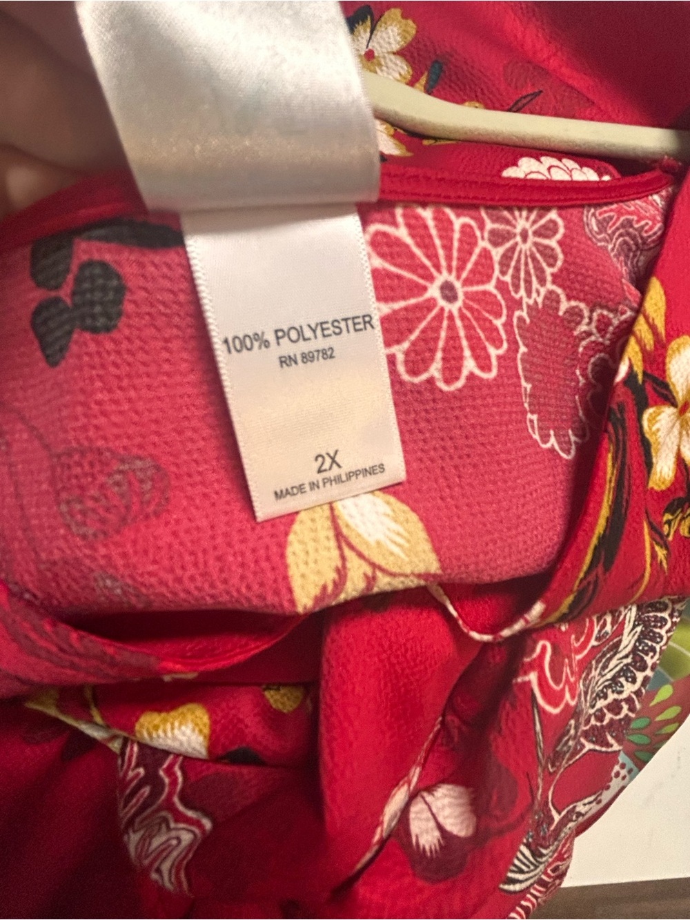 Natori Floral Half Zip Caftan Red 2X - Picture 8 of 15